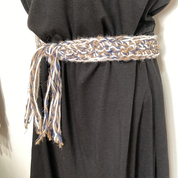 Macrame Boho Gypsy Hippie Belt with Cords Adjustable Navy Blue Beige White 36 in - Picture 4 of 9